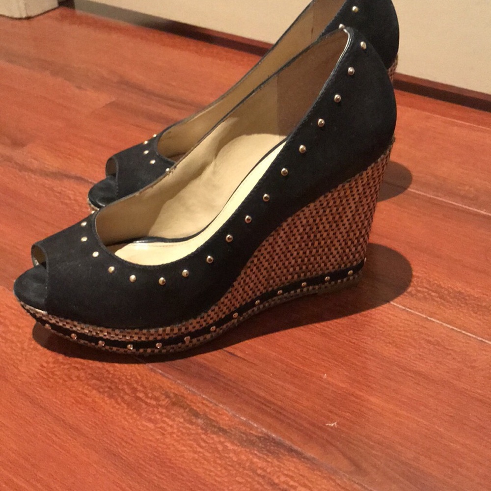 Black peep toe wedges
